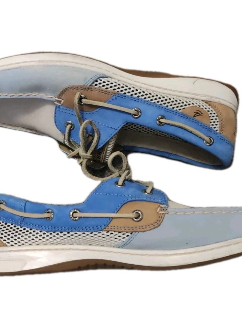 Sperry Top-Sider Women's 11M Blue Tan Leather Mesh Boat Shoes